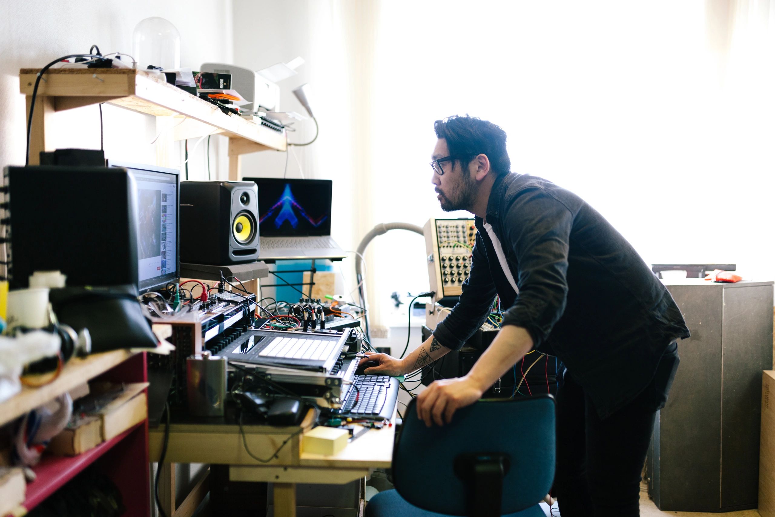 Audio engineer working in a home studio